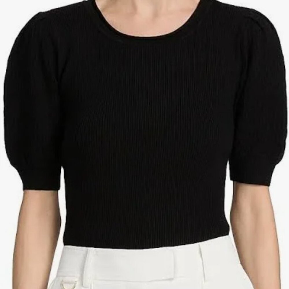 Womens blouse black short puffy sleeves Elie Tahari brand sz M